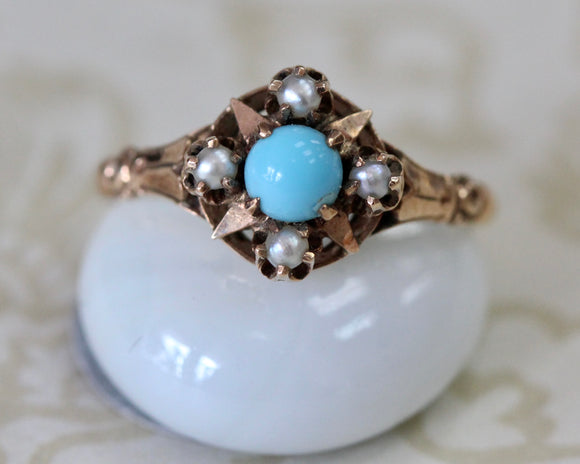 Turquoise & Pearl Ring ~ VICTORIAN