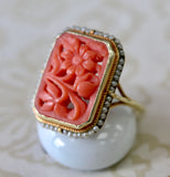 Coral & Seed Pearl Ring ~ ANTIQUE