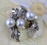 Cultured Pearl & Diamond Lever Back Earrings