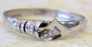 Ribbon Motif White Gold & Diamond Bangle Bracelet