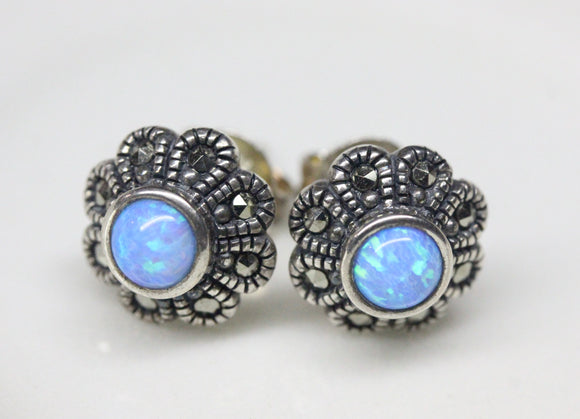 Sterling Silver, Marcasite & Opal Earrings