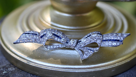 Edwardian Diamond & Sapphire Bow Pin