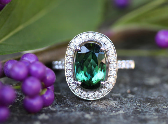 Green Tourmaline & Diamond Ring ~ 3+ Carats ~ WOW