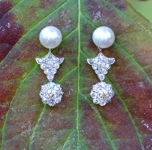 Cultured Pearl with Diamond Drop Earrings