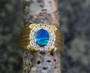 Men's Opal & Diamond Ring ~ HANDSOME