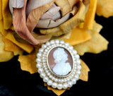 Shell Cameo with Frame of Natural Pearls ~ VINTAGE