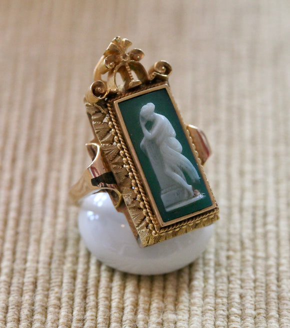 Green Onyx Stone Cameo Ring ~ VICTORIAN