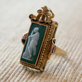 Green Onyx Stone Cameo Ring ~ VICTORIAN