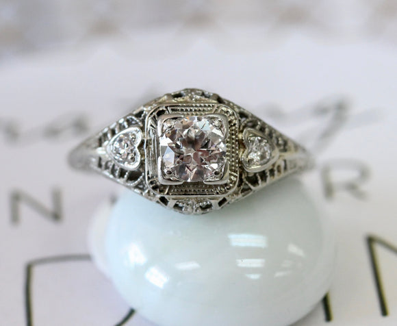 VINTAGE Diamond Engagement Ring with Heart Design