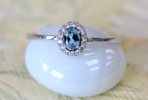 Blue Topaz & Diamond Ring ~ DAINTY