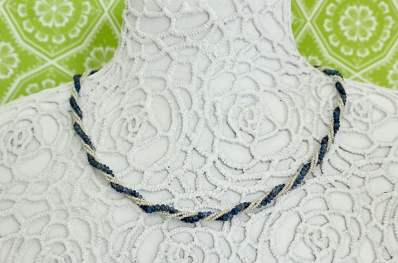 Seed Pearl & Sapphire Bead Necklace ~ VINTAGE
