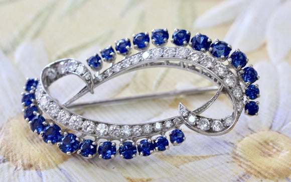Ceylon Sapphire & Diamond Pin ~ Circa 1930's