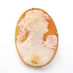 Shell Cameo of Woman with Butterfly on her Shoulder