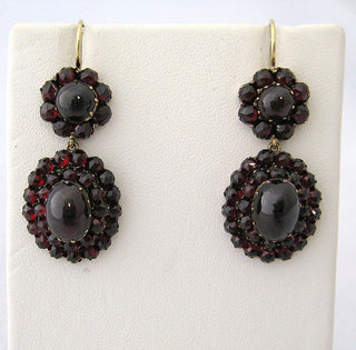 Victorian Czechoslovakia Cabochon and Faceted Garnet Earrings