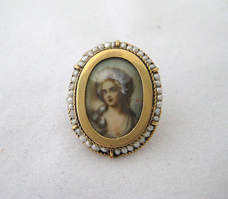 Hand Painted Female Portrait Pin