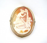 Harpist Cameo Pin with Cherub