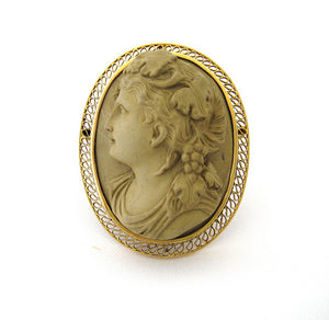 Lava Cameo Pin of Woman with Grapes in her Hair
