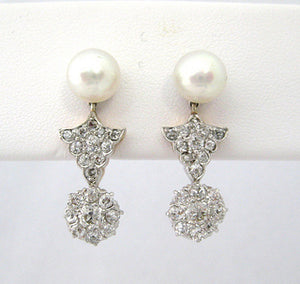 Cultured Pearl with Diamond Drop Earrings