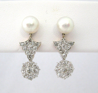 Cultured Pearl with Diamond Drop Earrings