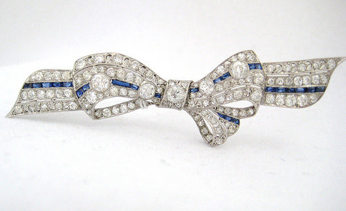 Edwardian Diamond and Sapphire Bow Pin
