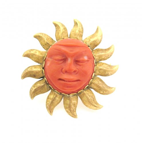 Carved Coral Face Pin