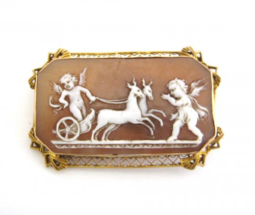 Cupids and Chariot Cameo Pin