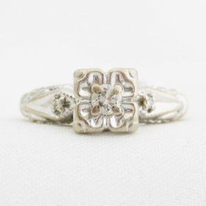 Diamond Ring with Square Head with Floral Motif