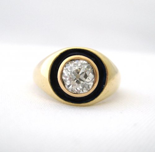 Victorian Mine Cut Diamond Surrounded by Enamel Ring
