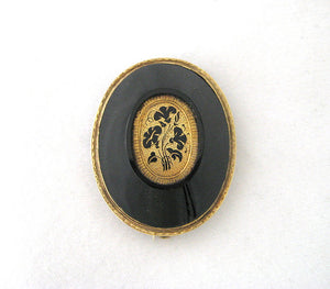 Victorian Oval Onyx and Enamel Pin