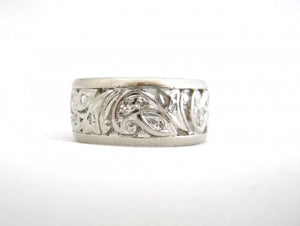 Vintage Platinum and Diamond Wide Band with Open Work