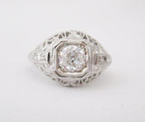 Vintage .56 carat Center Diamond Ring in Octagon Bezel with Filigree