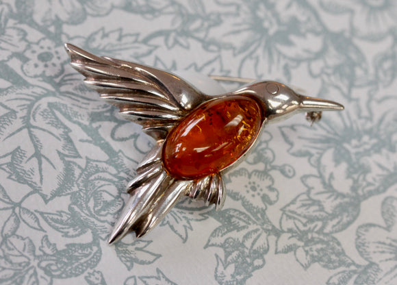 Amber Hummingbird Pin ~ Vintage