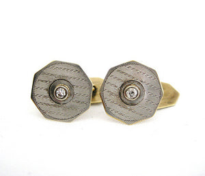 Two Tone Gold Cufflinks with Diamond Center