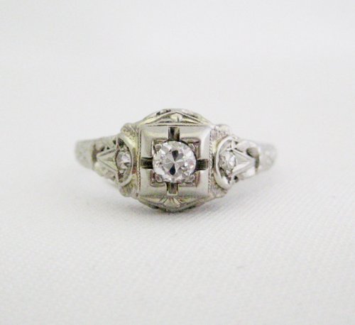 Vintage Diamond Ring with Center Stone in Square Setting