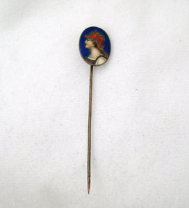 Vintage Sterling with Enamel Tie Pin / Stick Pin