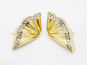 Yellow Gold and Diamond Fan Motif Style Earrings