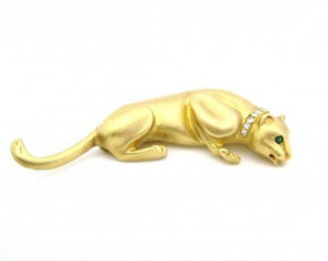 Gold Lion Pin with Emerald Eyes and Diamond Collar