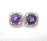 Amethyst Earrings Surrounded by Small Diamonds
