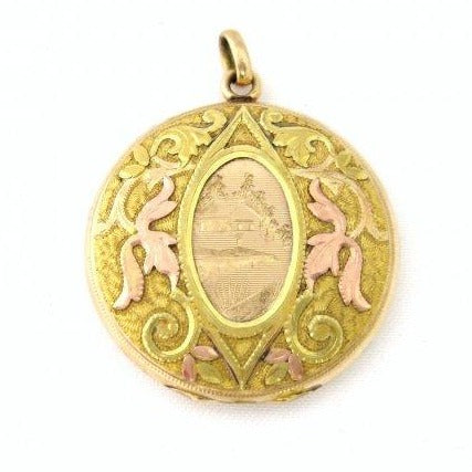Round Locket with Etching of Home
