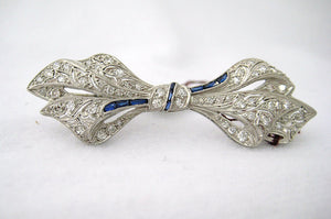 Antique Platinum and Diamond Bow Style Pin