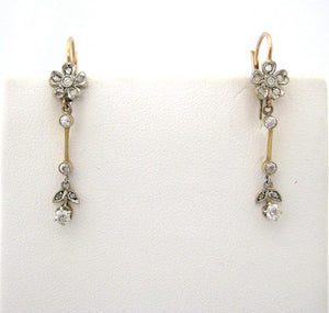 Antique Platinum on Yellow Gold Drop Earrings with Diamonds