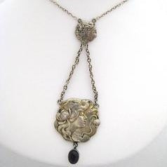 Art Nouveau Silver with Amethyst Drop Neckpiece