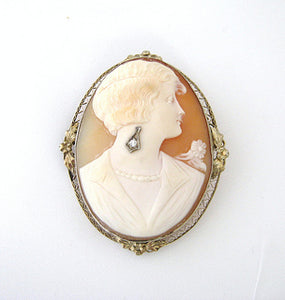 c.1920s Shell Cameo Pin with Flapper Woman