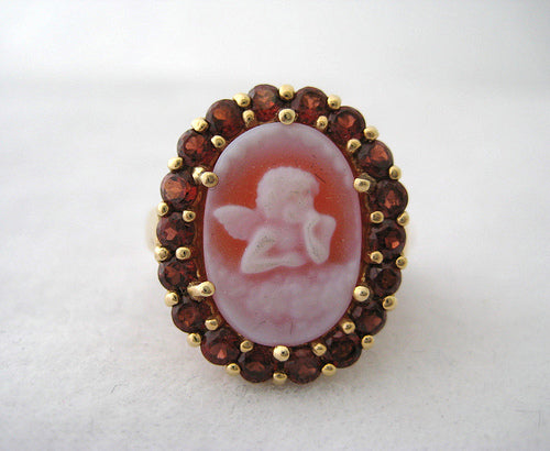 Cherub Cameo Ring Surrounded by Garnets