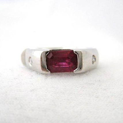 Emerald Cut Ruby Ring with Side Bezel Set
