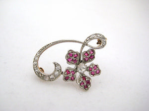 Diamond and Ruby Flower Pin