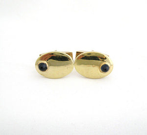 Oval Gold Cufflinks with Cabochon Sapphire Detail