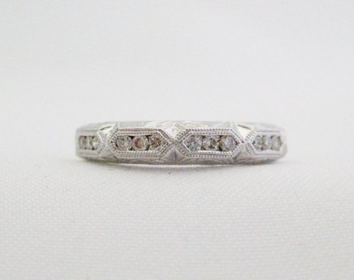 Etched Wedding Band with 3 Diamond Intervals