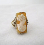 Rectangular Shaped Cameo Ring with Filigree