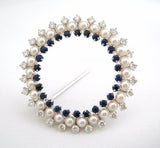 Sapphire Pin Encircled by Pearls and Diamonds with Open Center